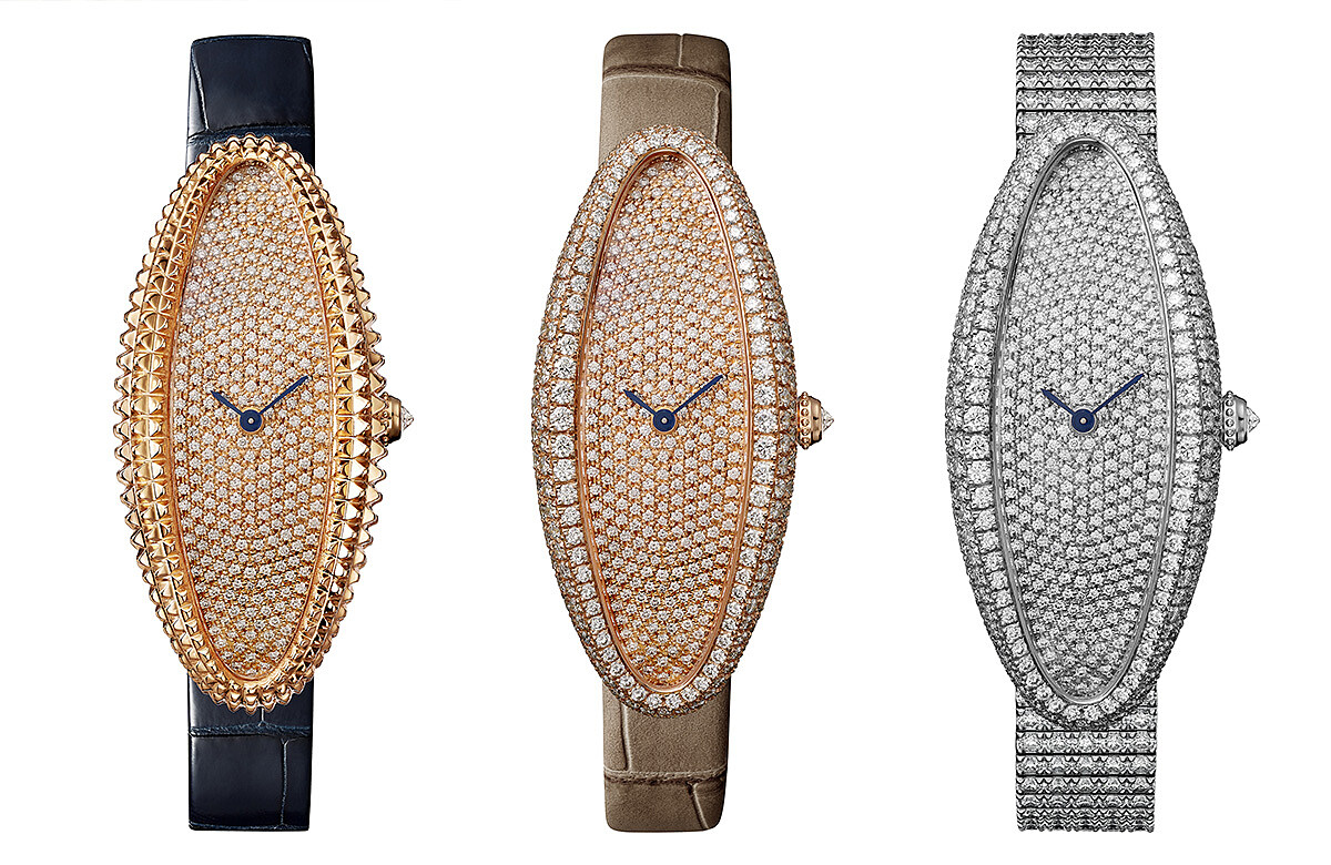 Baignoire Allong&eacute;e腕錶-玫瑰金錶盤鋪鑲-中型款、玫瑰金鋪鑲-超大型款、白K金鋪鑲-中型款