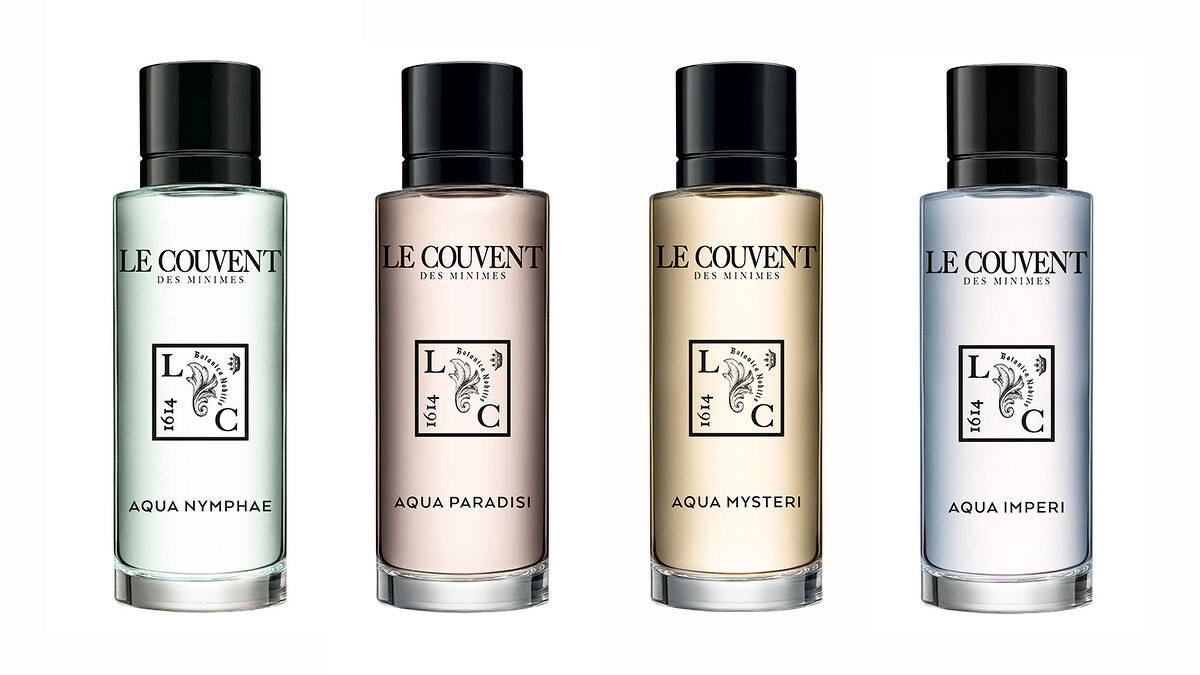 左至右：寧芙之水淡香水、仙境之水淡香水、謎漾之水淡香水、皇家之水淡香水