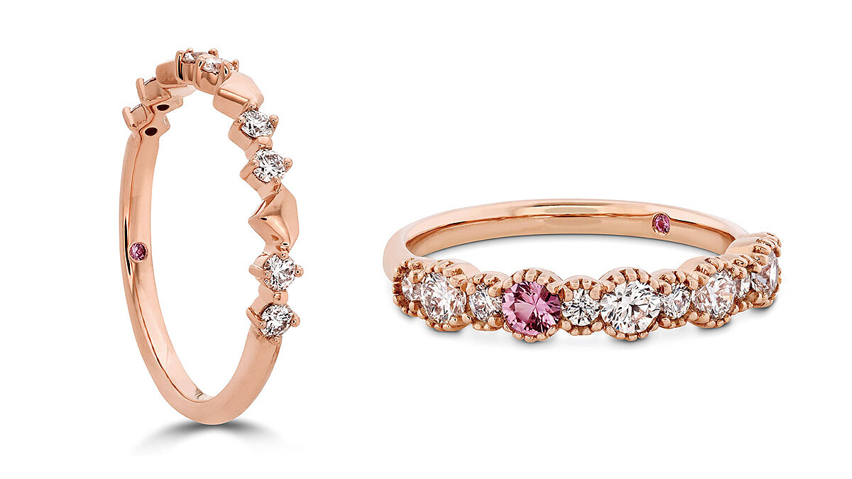 Behati Beaded戒指 (白K金、鑽石、粉紅剛玉)；Behati Say It Your Way戒指 (白K金、鑽石、粉紅剛玉、主鑽)；Behati Bold Shapes戒指 (玫瑰金、鑽石、粉紅剛玉)；Behati Beaded戒指 (玫瑰金、鑽石、粉紅剛玉)。