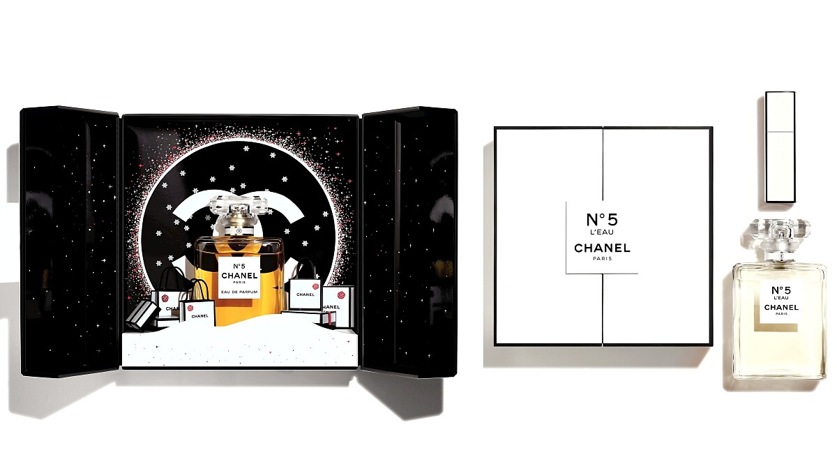 【2019聖誕限定】香奈兒N°5 香水禮盒打開有片片雪花太夢幻，還有口紅一樣大小的精巧香水精緻到不行