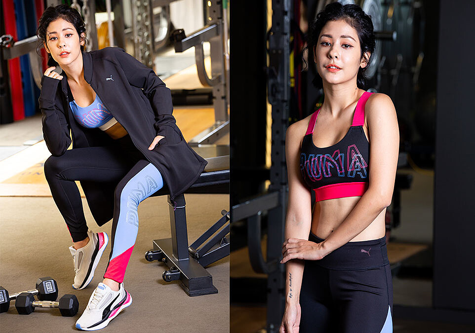 訓練系列Studio立領外套，NT2,080、訓練系列背心，NT1,380、運動系列Be Bold緊身褲，NT1,780、LQDCELL SHATTER XT SHIFT鞋款，NT3,280。