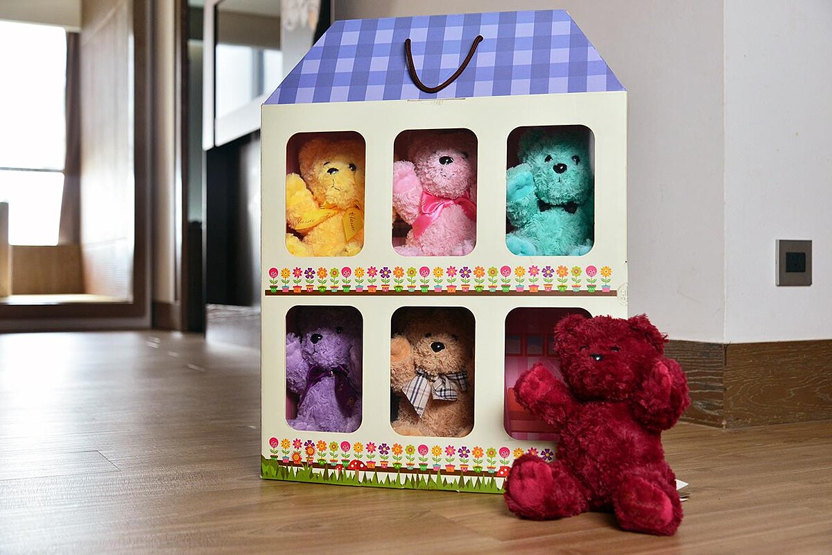 住房贈送裝有六隻限量馬卡龍色系泰迪熊小屋,市價值8000元!