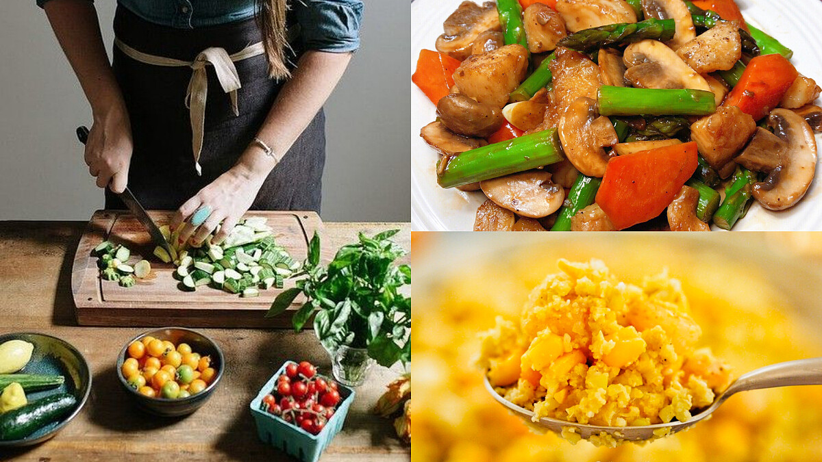 3菜1湯美味減脂家常菜！花椰菜蝦仁炒蛋、青椒炒雞丁、蘑菇炒魚，絲瓜菌菇湯 零廚藝也能上手！