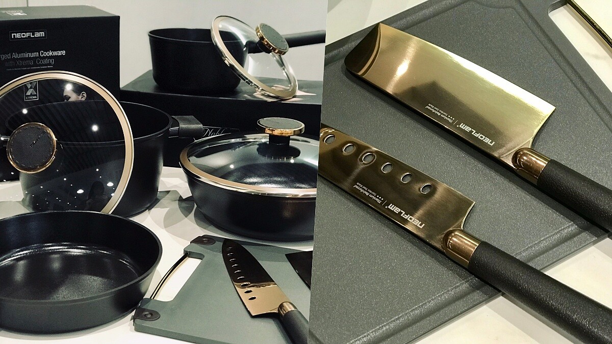 耐用富林NEOFLAM 與家樂福推出《大貴鏃》獨家加購，玫瑰金搭配皮革質感的時尚鍋具組