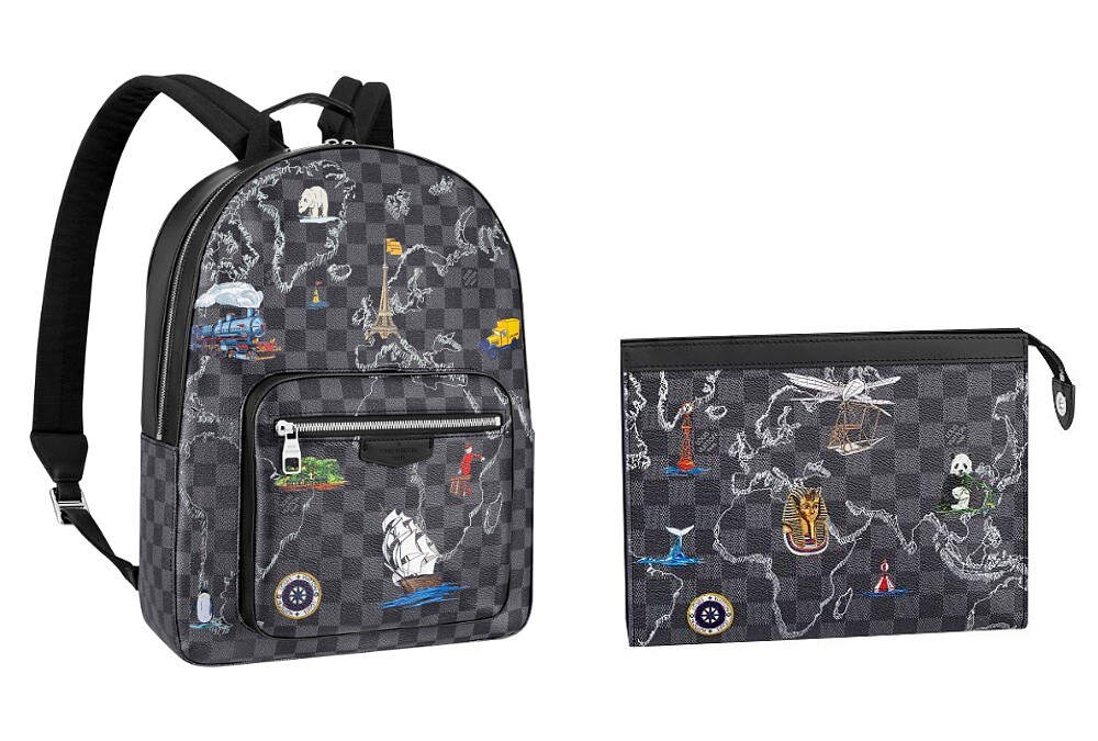 JOSH DAMIER GRAPHITE MAP手袋，NT70,000、POCHETTE VOYAGE DAMIER GRAPHITE MAP手袋，NT33,800