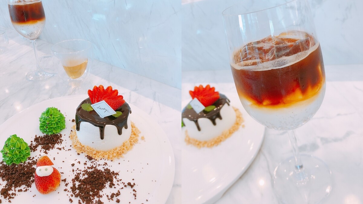 草莓戚風蛋糕 NT280、桂花咖啡通寧 NT160