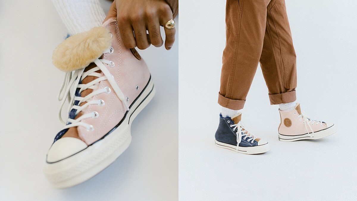 霧粉搭深藍的毛絨絨內裡！Converse打造柔軟麂皮Shearling系列，還有超夯的焦糖奶茶配色