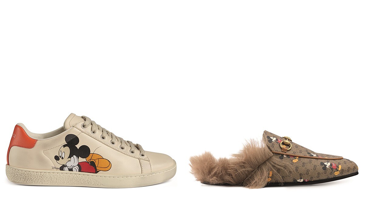 NEW ACE系列 米奇休閒運動鞋 $28,700、PRINCE TOWN 系列 米奇毛絨拖鞋 $27,500