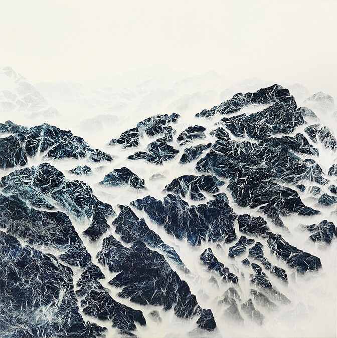 吳季璁Wu Chi-Tsung, &ldquo;Cyano-Collage 038&rdquo;, 2018, Cyanotype, Xuan Paper, Acrylic Gel, 180 x 180 cm, Courtesy of the artist and Galerie du Monde.