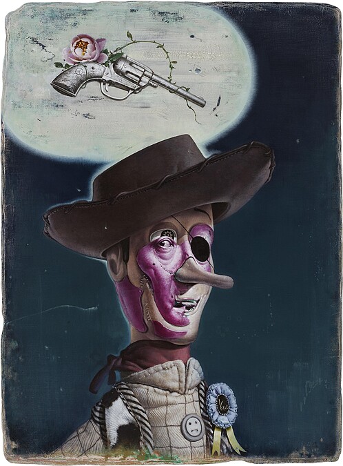 郭維國Kuo Wei-Kuo, &ldquo;Kuody一直想要一把左輪槍Kuody Has Been Wanting a Revolver&rdquo;, 2019, Mixed media, oil on canvas, 125 x 91 cm, Courtesy of the artist and Lin & Lin Gallery.