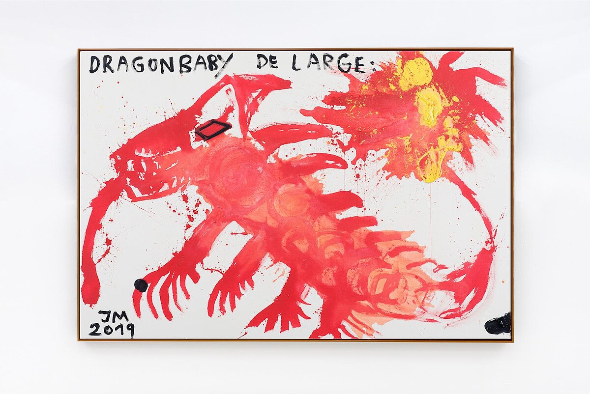Jonathan Meese, &ldquo;DER SCHWANGERE DRACHE AUS VULKANIA!&rdquo;, 2019, Acrylic on canvas, 140.3 x 210.5 cm, Courtesy of the artist and Sies + H&ouml;ke.