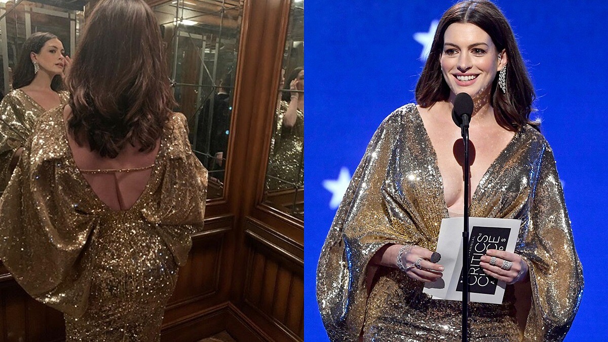 安海瑟薇辣翻了！產後金色超深V禮服性感現身，成全場最胸焦點