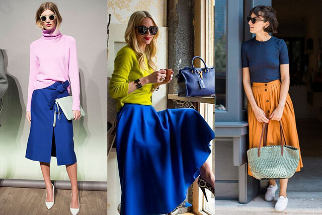 穿搭重點在於平衡,雖然是撞色不過藍色總是能扮演最好的協調者(圖片來源:Pinterest)