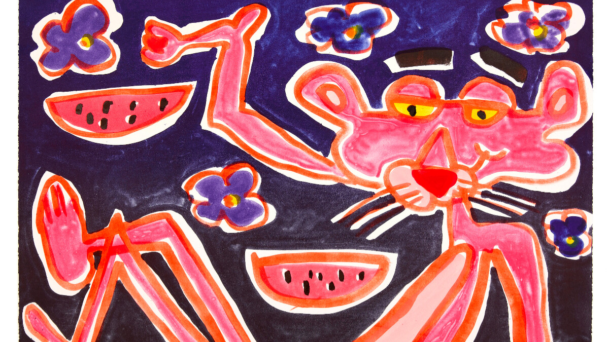 the COLLECTORS _凱薩琳&bull;伯恩哈特 Katherine Bernhardt _非洲堇 African Violet_ 76 x 60 公分_10色平版印刷 10 colour lithograph on paper _2019_版數200版 Edition of 200