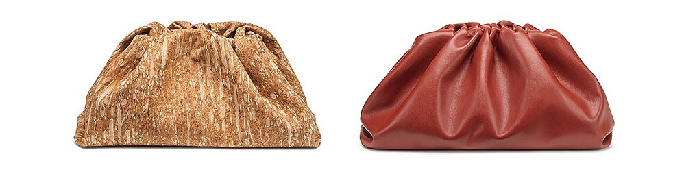 The Pouch軟木面料手拿包，NT65,500 、The Pouch小牛皮手拿包 (鐵鏽紅)，NT85,900。