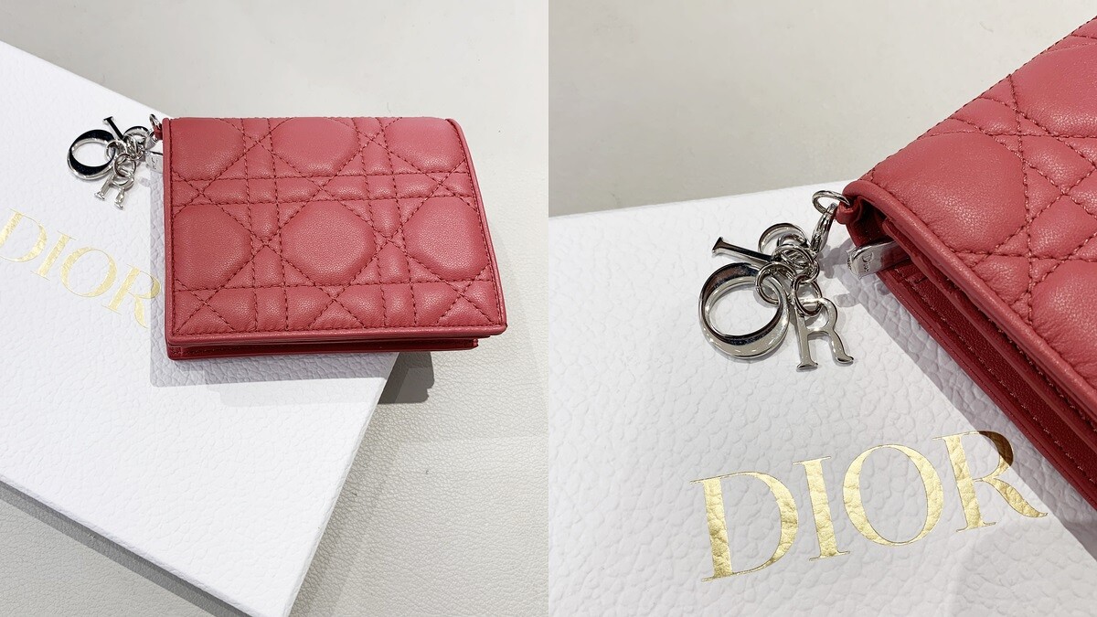 DIOR Lady Dior紅色籐格紋小羊皮皮夾，NT18,000