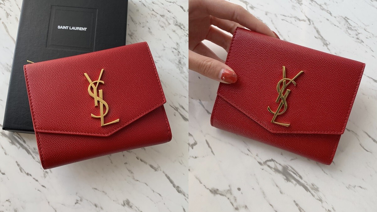 Saint Laurent紋路浮雕皮革小字母組合信封錢包