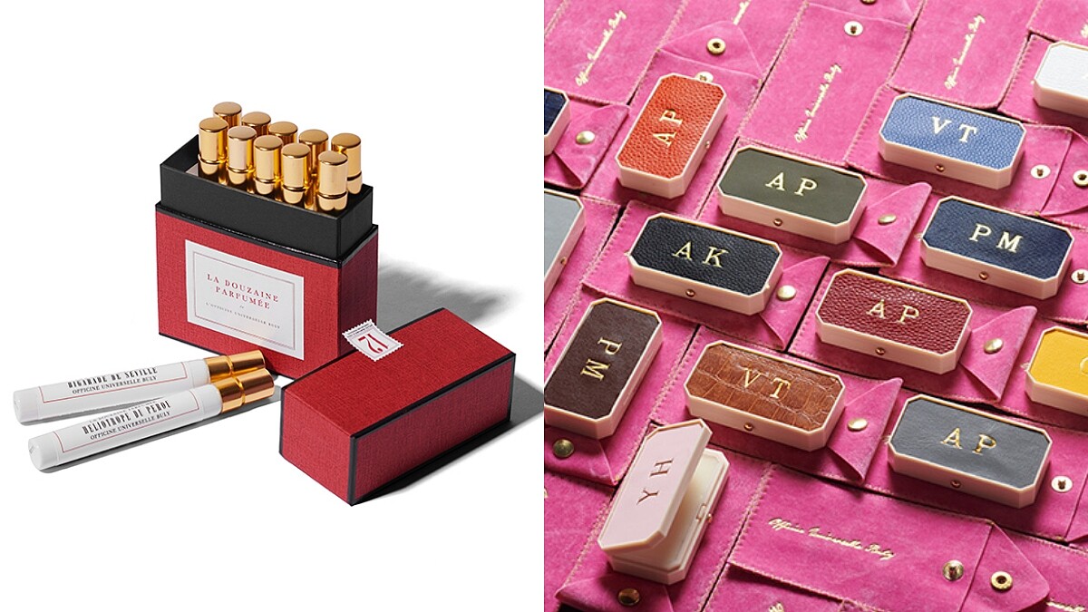 BULY 1803超美香氛新品,針管香水組在宛如香煙盒的包裝裡裝入12支小香水,還有盒裝潤唇膏