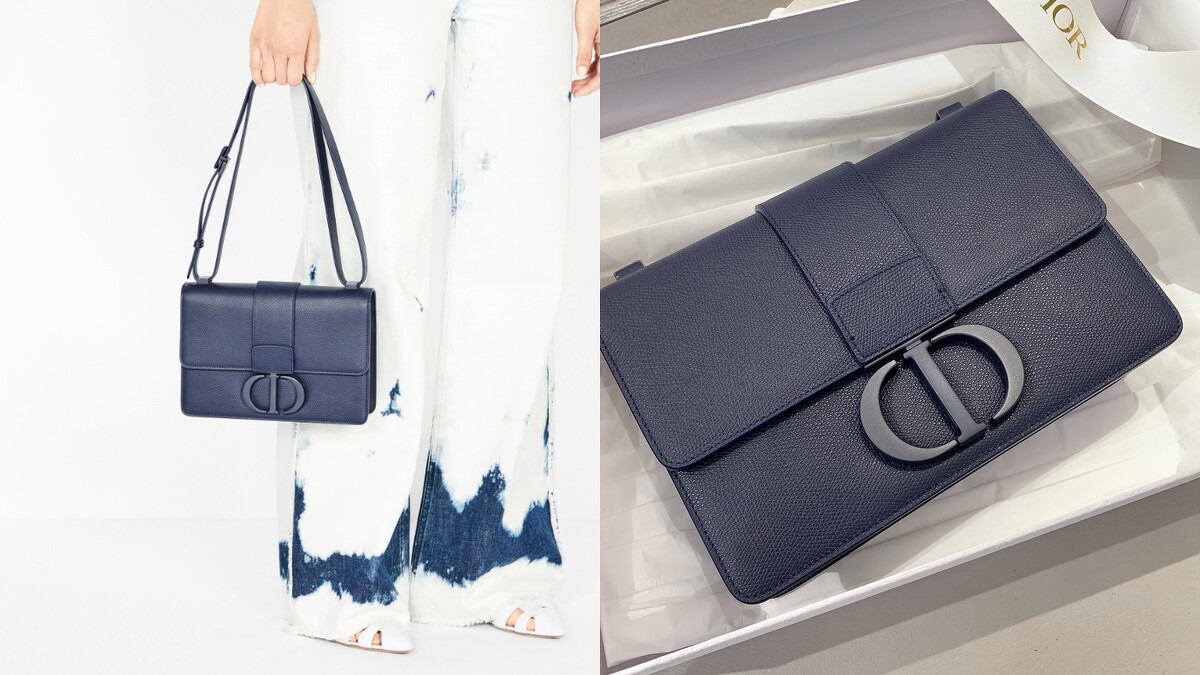 DIOR 30 MONTAIGNE ULTRA MATTE深藍色粒紋小牛皮翻蓋包，NT120,000