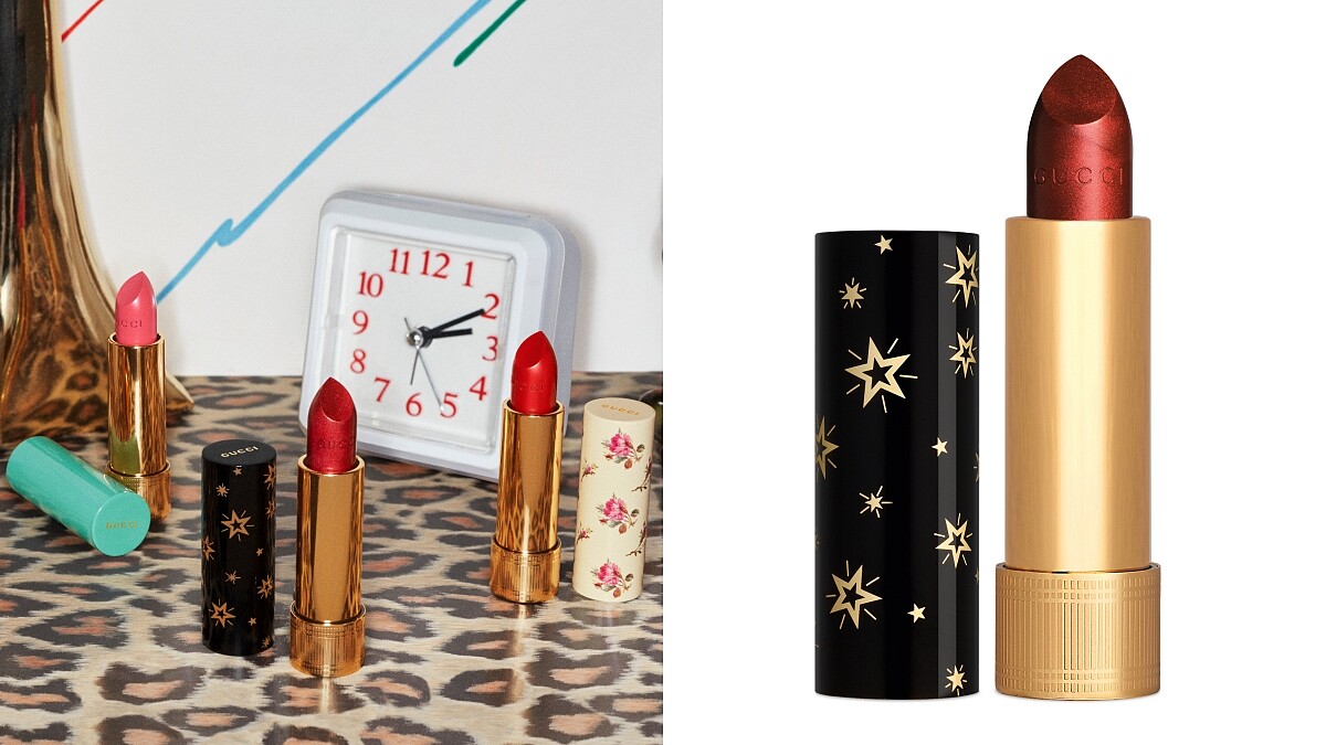 Gucci 2020年全新口紅古馳傾色星輝唇膏Rouge à Lèvres Gothique,黑色管身配上復古金色點點繁星實在太吸睛