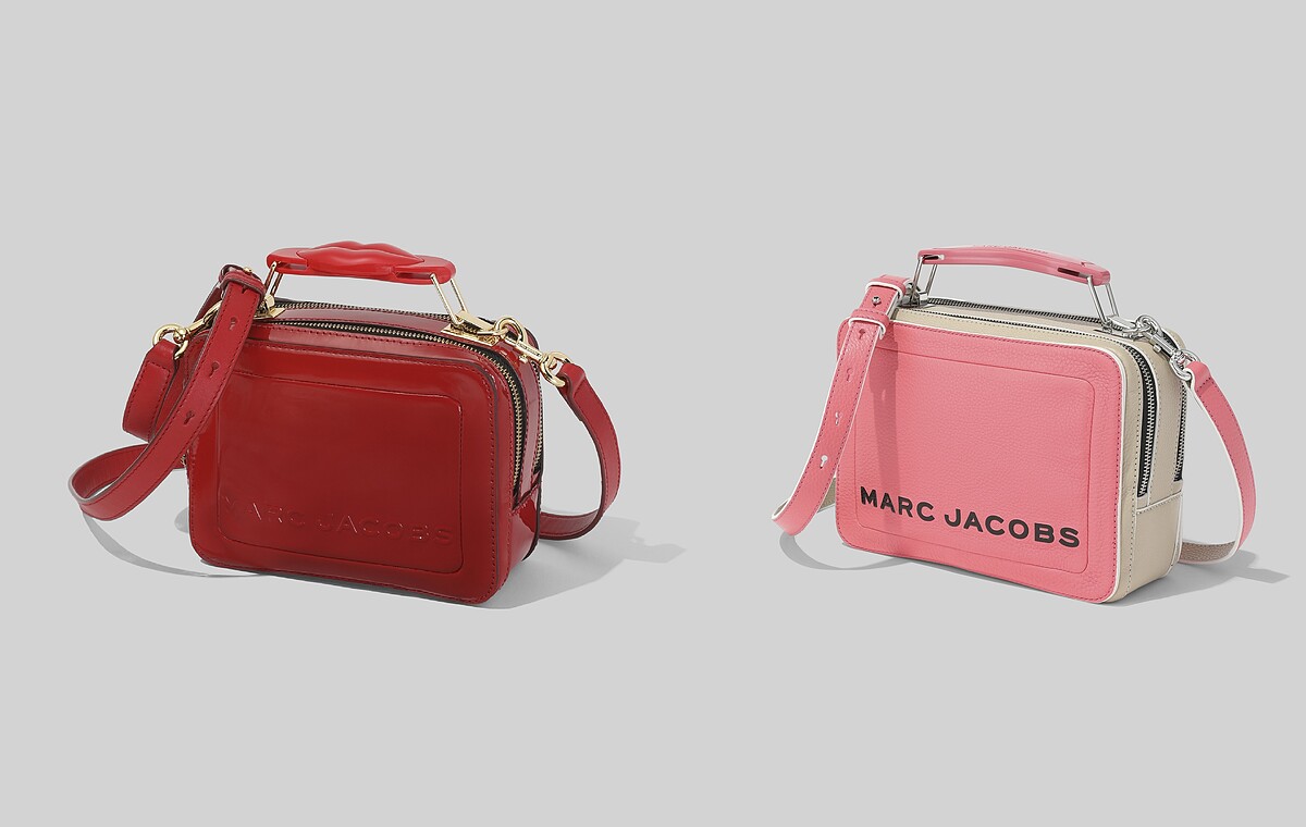 Marc Jacobs 熱情烈焰紅The Box、糖果芭比粉 The Box ,(23cm) NT18,900、(20cm) NT16,900。