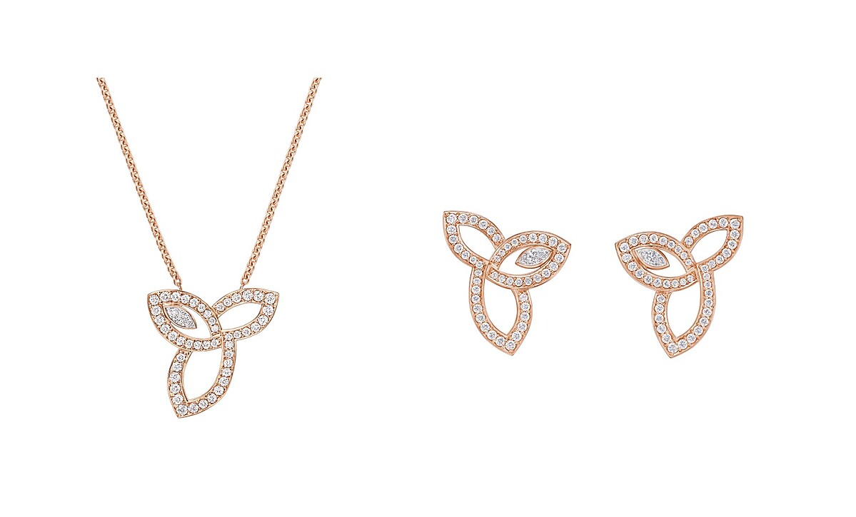 Lily Cluster玫瑰金鑽石鏈墜、Lily Cluster玫瑰金鑽石耳釘。