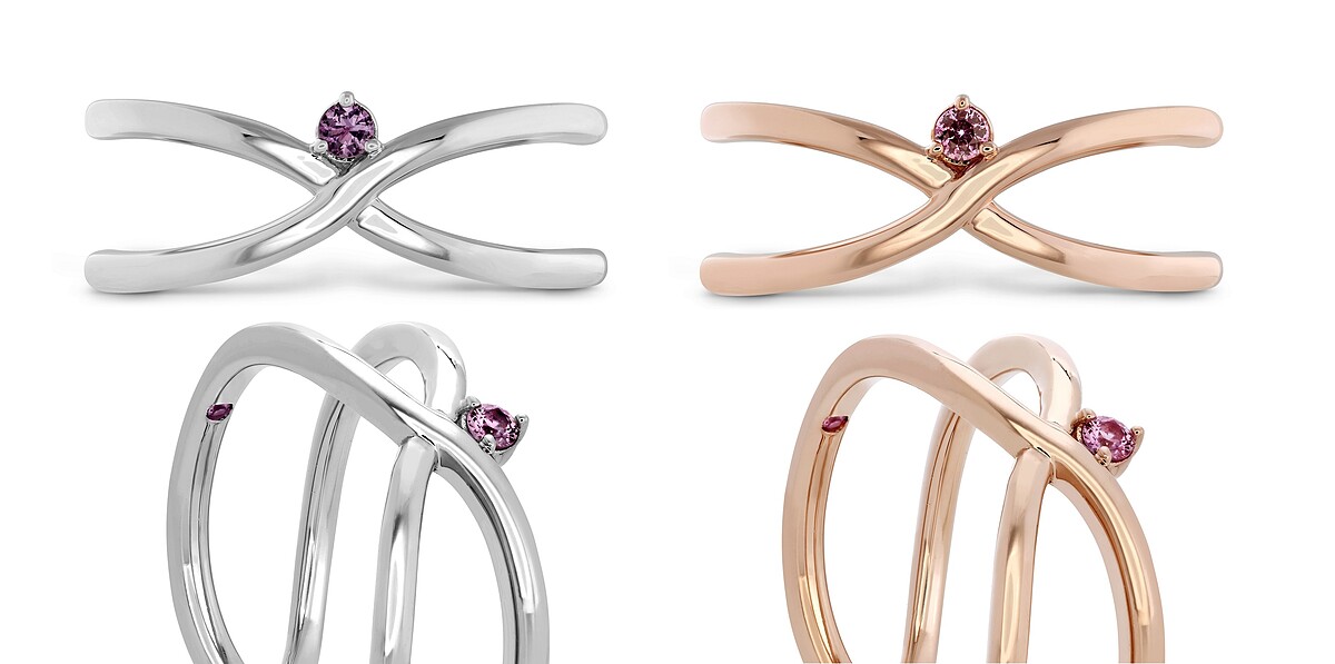 LOVE WRAP系列戒指，玫瑰金/白K金、粉紅剛玉，NT34,000