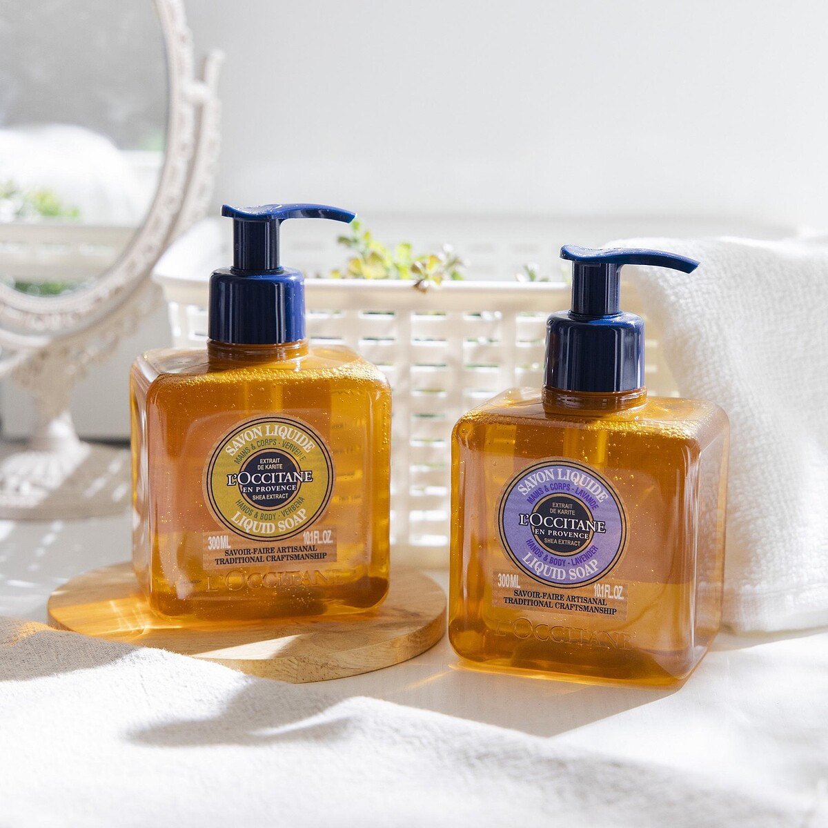 乳油木薰衣草潔手沐浴液式皂、乳油木馬鞭草潔手沐浴液式皂300ml，NT880／500ml，NT1,280／補充包500ml，NT1,080