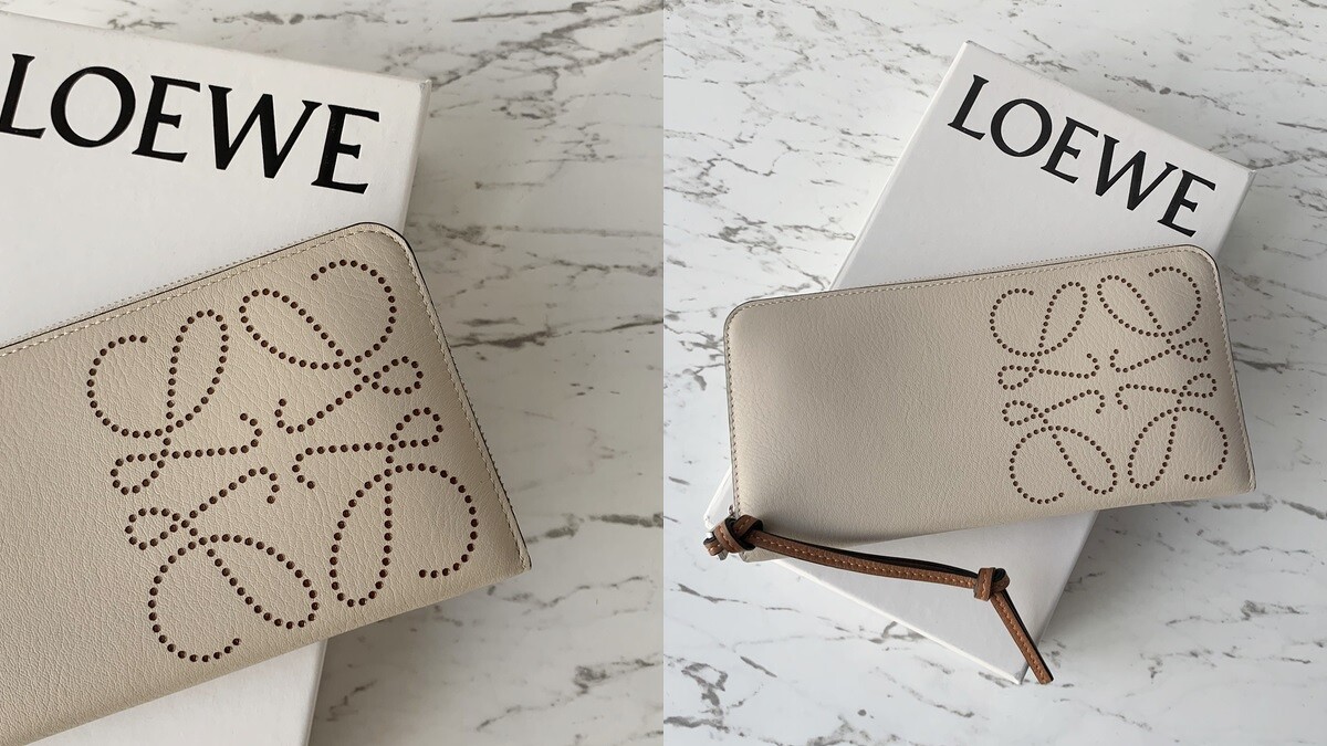 LOEWE Brand白色小牛皮拉鍊長夾，NT30,000