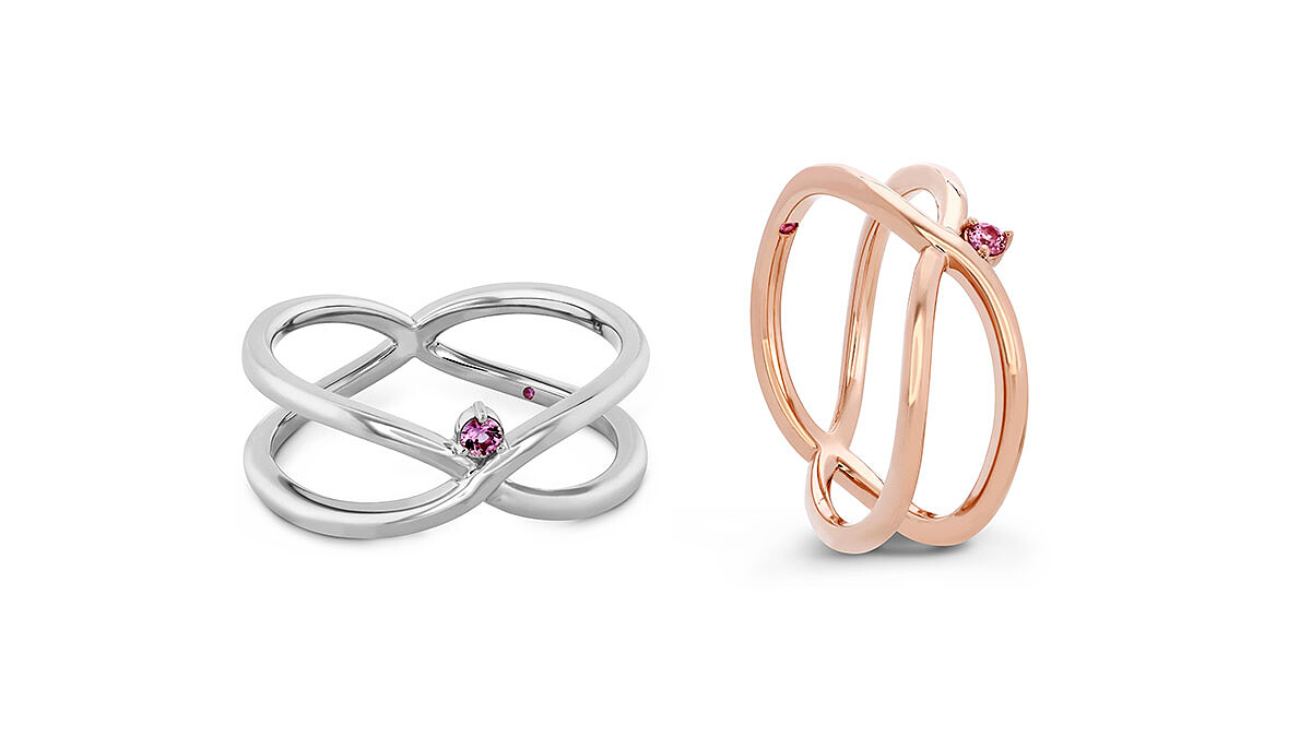LOVE WRAP戒指，玫瑰金/白K金、粉紅剛玉