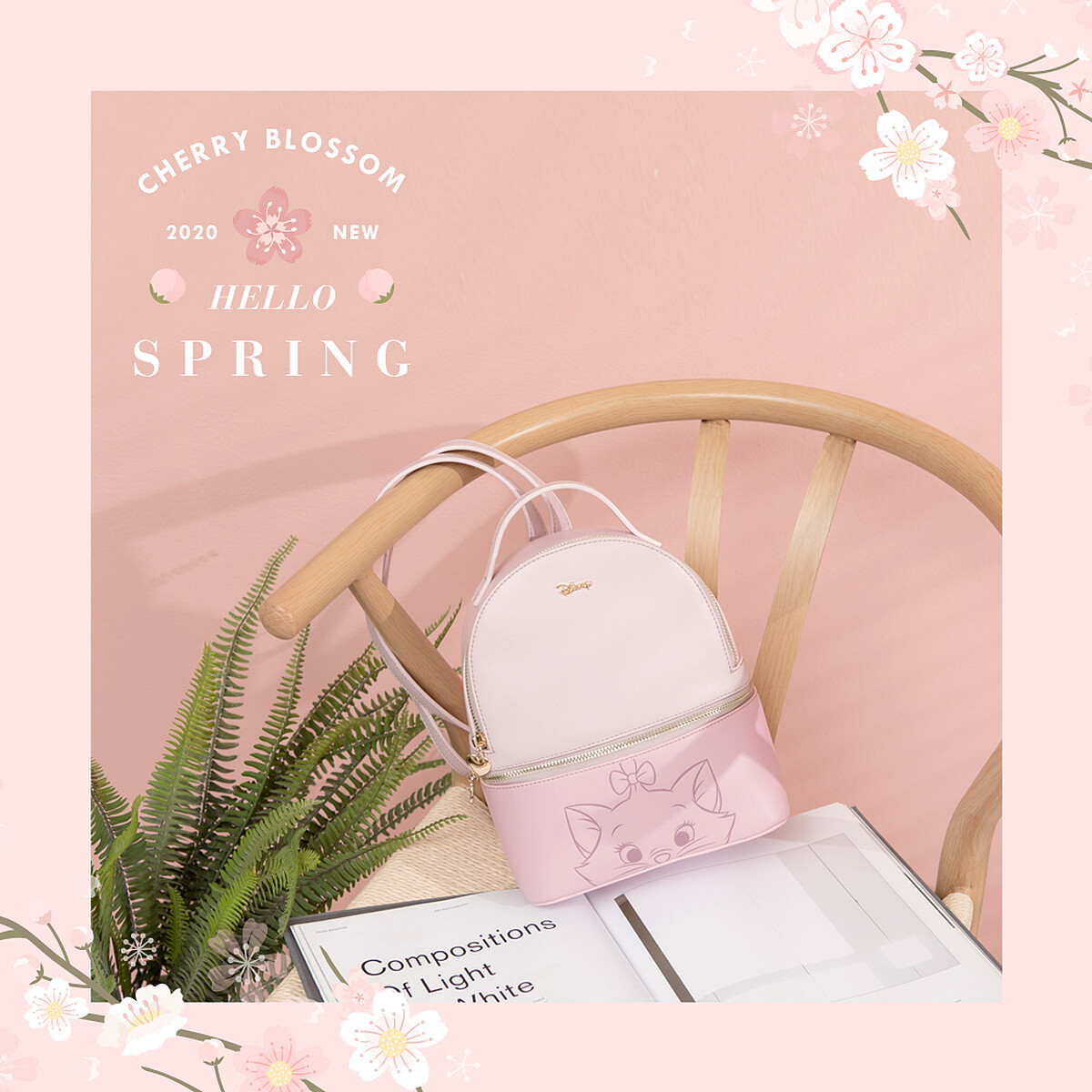 迪士尼櫻花粉嫩瑪麗貓後揹包（原價NT$1,199；特價NT$999）