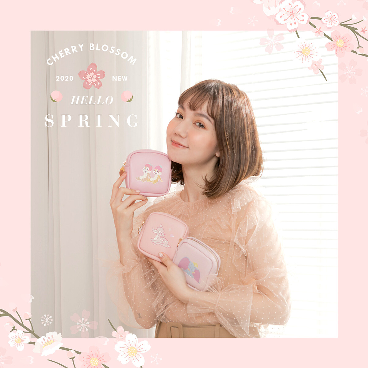 迪士尼櫻花粉嫩方形零錢包（原價NT$599；特價NT$349）