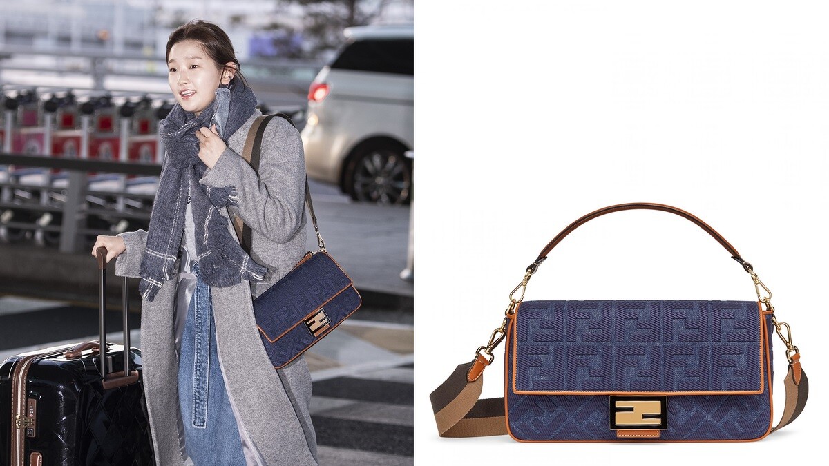 Fendi 丹寧FF Logo Baguette肩背包，NT83,900