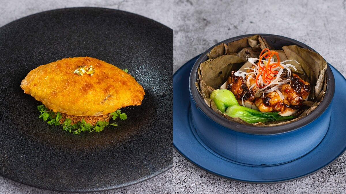 焗釀鮮蟹蓋、豉汁龍蝦蒸豆腐