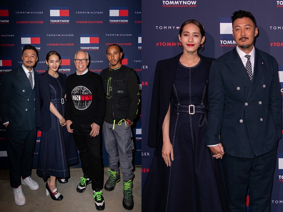 余文樂、王棠云與設計師Tommy Hilfiger、F1賽車手Lewis Hamilton合照。