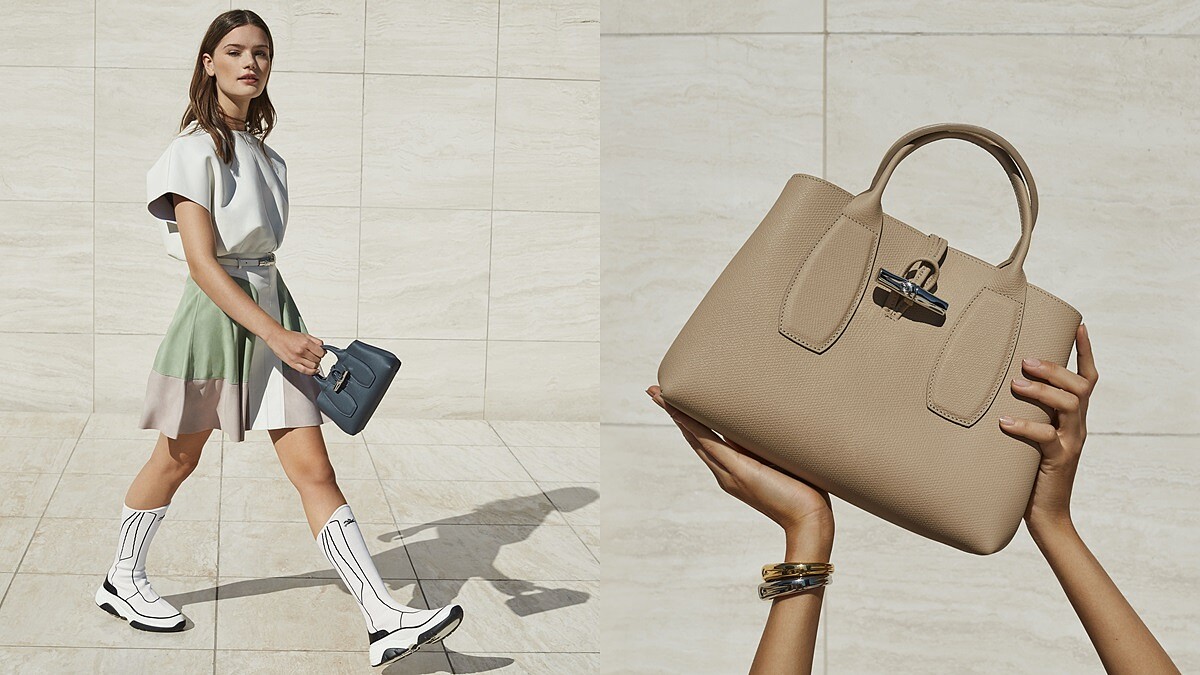 Longchamp Roseau系列手提包(飛行員藍、沙色),NT13,600