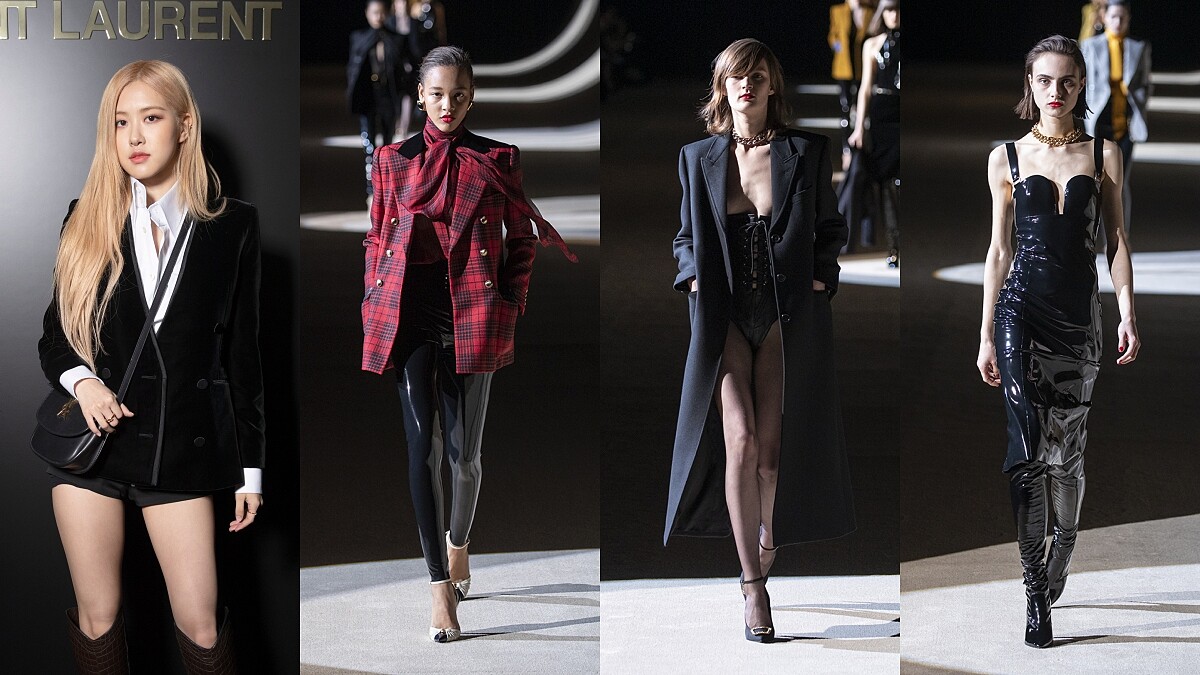 2020秋冬巴黎時裝週|BLACKPINK Rosé露腿朝聖SAINT LAURENT!透紗馬甲、飽和色系乳膠衣,叛逆女裝乖回到90年代
