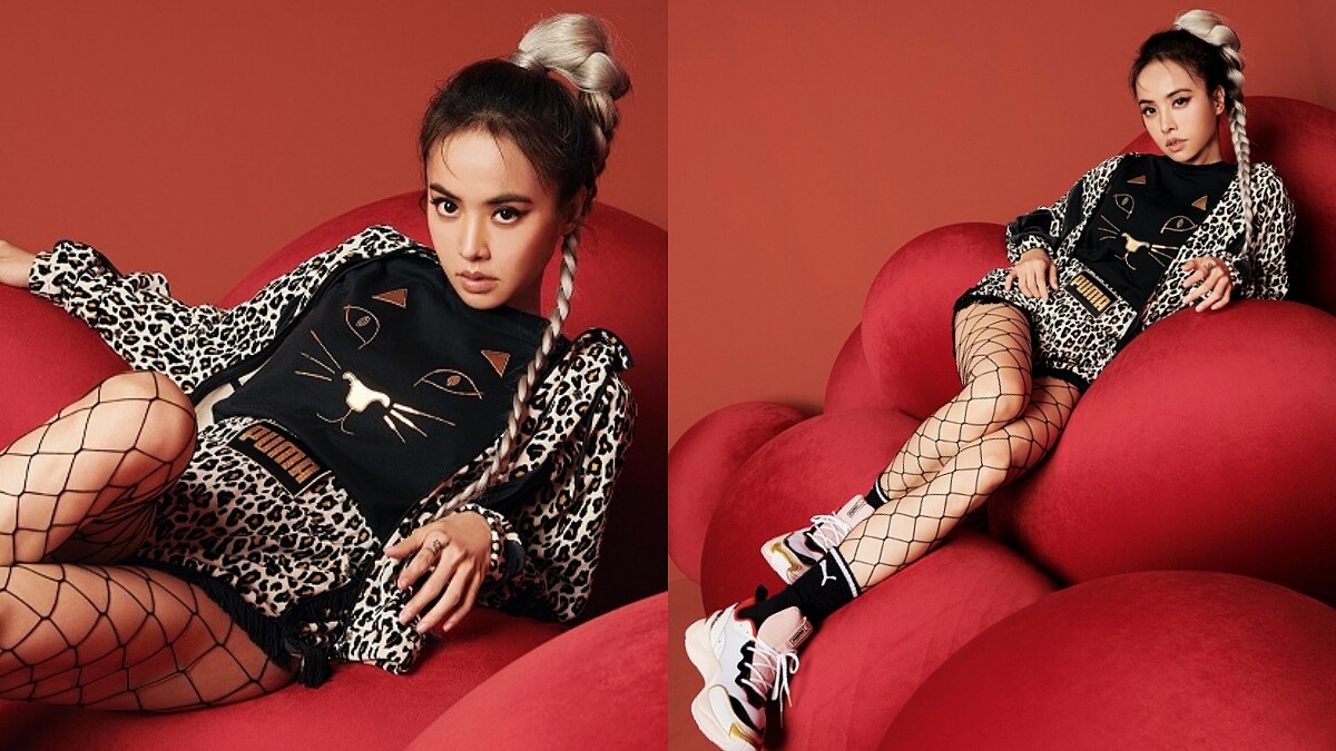 蔡依林豹紋運動服配網襪，扮「性感貓女」狂勸敗！PUMA SELECTＸCharlotte Olympia 3／6全球同步開賣