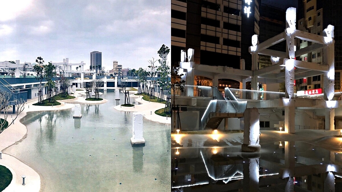 【台南景點】世界7大最期待公園！「河樂廣場」藏潟湖景色美呆，日夜水中倒映超夢幻