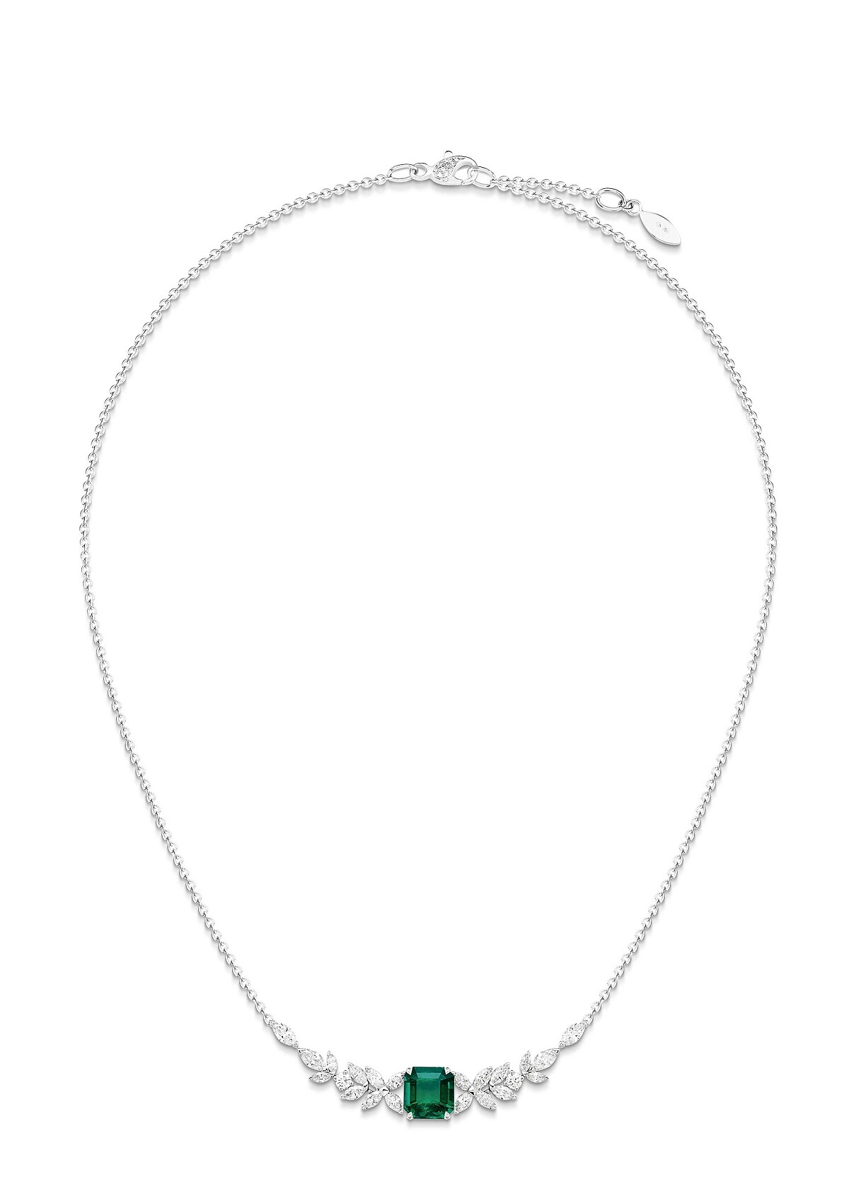 PIAGET Treasures Collection 18K白金藍寶石高級珠寶墜鍊，18K白金、鑽石、祖母綠