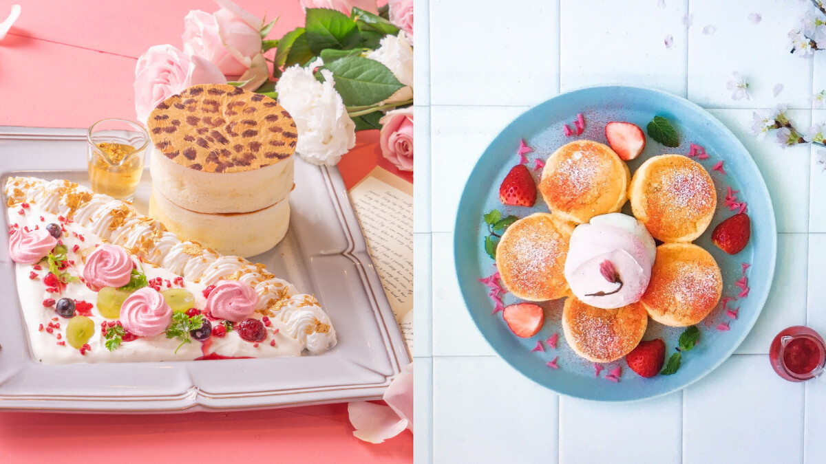 (左圖)誠品生活南西｜Engolili英格莉莉｜花園豹紋厚鬆餅；(右圖)誠品生活南西｜FLIPPER'S 奇蹟的舒芙蕾鬆餅｜櫻花紅寶石巧克力舒芙蕾。