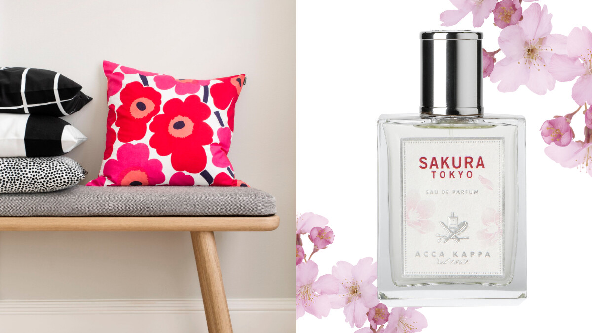 (左圖)誠品生活信義店｜Marimekko｜Unikko印花抱枕；(右圖)誠品生活敦南店｜ACCA KAPPA粉櫻芬飛淡香精。