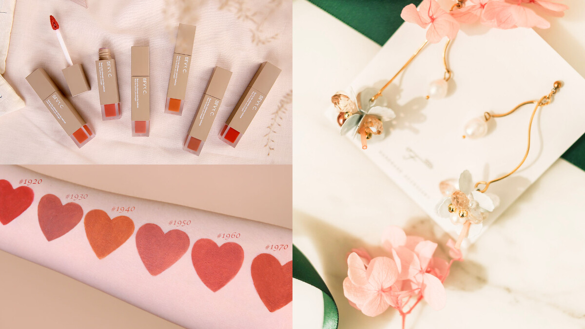 (左圖)誠品生活南西｜BEVY C.｜經典微醺柔霧光唇釉；(右圖)誠品生活南西｜Febbi｜花之獻禮珍珠耳環綻放。