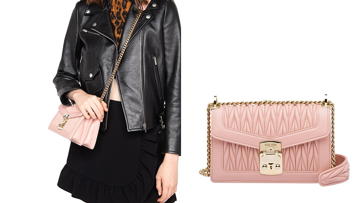 Miu Miu CONFIDENTIAL MATELASS&Eacute;皮革金屬鍊帶包，NT57,500