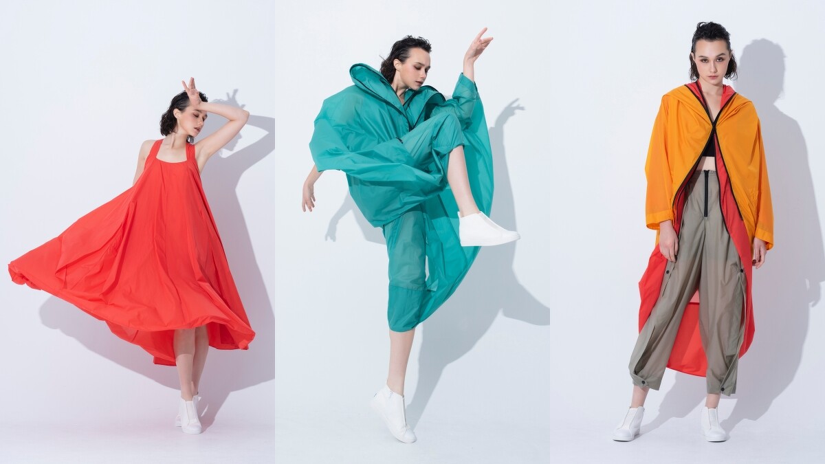 （左起）風動飄拂洋裝（NT$76,800）、連身褲（NT$81,800）、短大衣（NT$46,800）、長大衣（NT$66,300）、褲（NT$34,800）