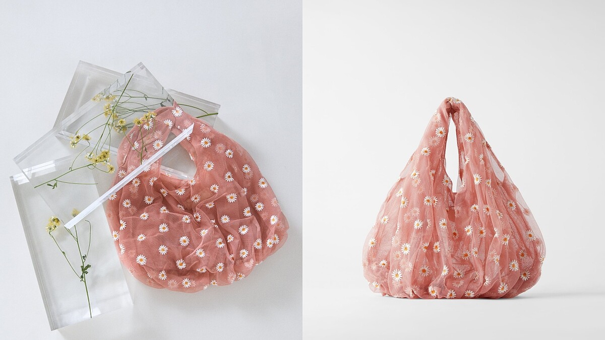 刺繡網紗水桶包（NT$990）