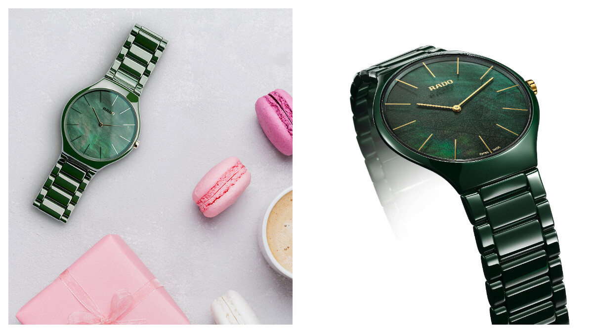 這款大自然系列腕錶是與義大利大型花園推廣組織 Grandi Giardini Italiani 一同合作創造,靈感來自於大自然並於錶款設計中融入了自然元素,綠色高科技陶瓷搭配帶有綠葉紋理的珍珠母貝,流露大自然的清新詩意。