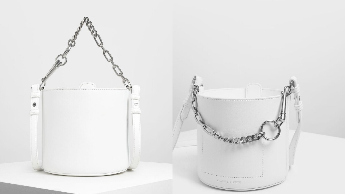 白色粗鍊條水桶包（原價NT$1,990，現正特價NT$1,190）