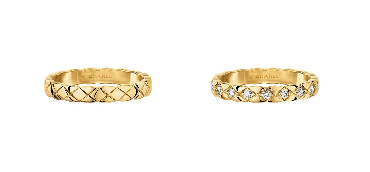 CHANEL COCO CRUSH新款窄版戒指18K 黃金 (左：純金版 / 右：鑲鑽版)