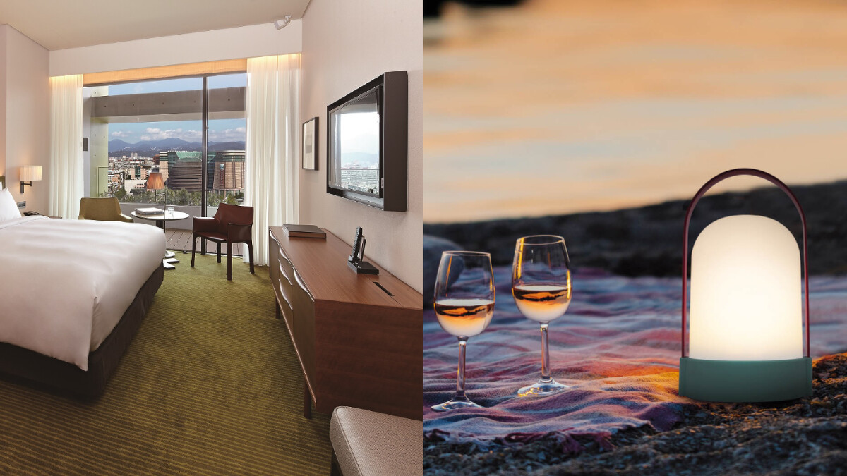 (左圖)4/30前，誠品人會員及累計卡卡友憑全台指定通路之實體發票，即可以發票金額折抵誠品行旅住房及餐廳消費；(右圖)誠品生活信義、松菸店｜ARTIFACTS｜Remember 戶外造型燈具。